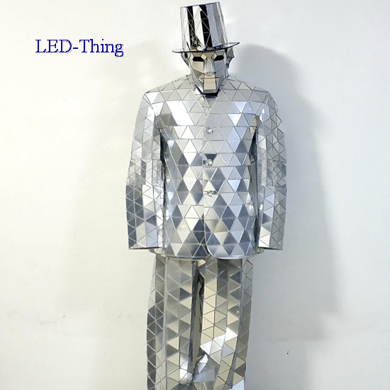 Shiny Silver Mirror Man Dance Suit