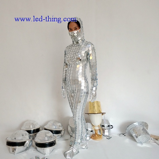 Discoball Helmet Silver Golden Mirror Costume For Female