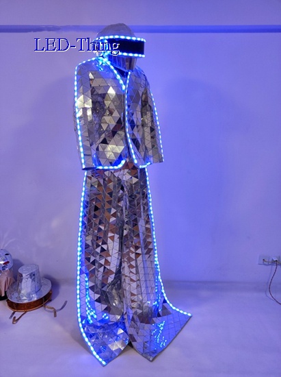 Silver Mirror Man Led Lights Robot, Mirror Stilt Man, Mirror Men
