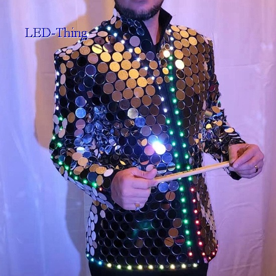 LED Silver Godlen Mirror Jacket Coat Costume For Singer Performer Magician Event Party LED Silver Godlen Mirror Jacket Coat Costume For Singer Performer Magician Event Party