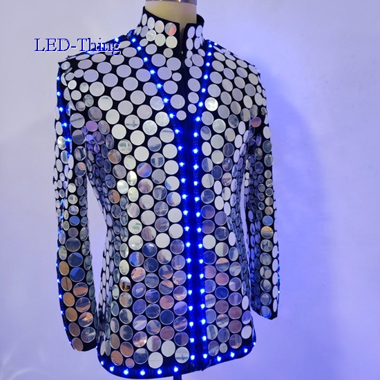 LED Silver Godlen Mirror Jacket Coat Costume For Singer Performer Magician Event Party