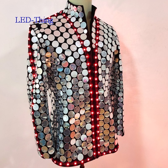 LED Silver Godlen Mirror Jacket Coat Costume For Singer Performer Magician Event Party