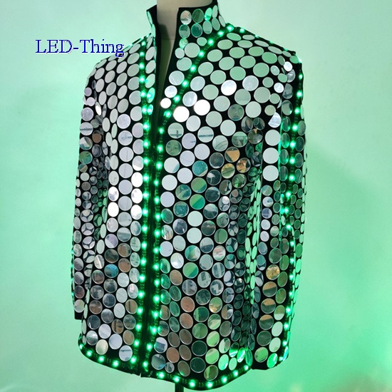 LED Silver Godlen Mirror Jacket Coat Costume For Singer Performer Magician Event Party