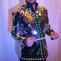 LED Silver Godlen Mirror Jacket Coat Costume For Singer Performer Magician Event Party