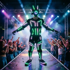 Programmable Full Body RGB LED Robot Suit - Customizable Glowing Cyborg Armor for Stage Performance & DJs